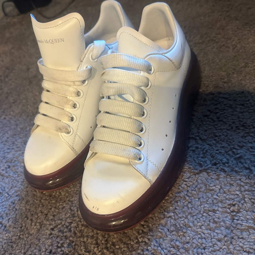 Alexander McQueen White and Burgundy Sneakers